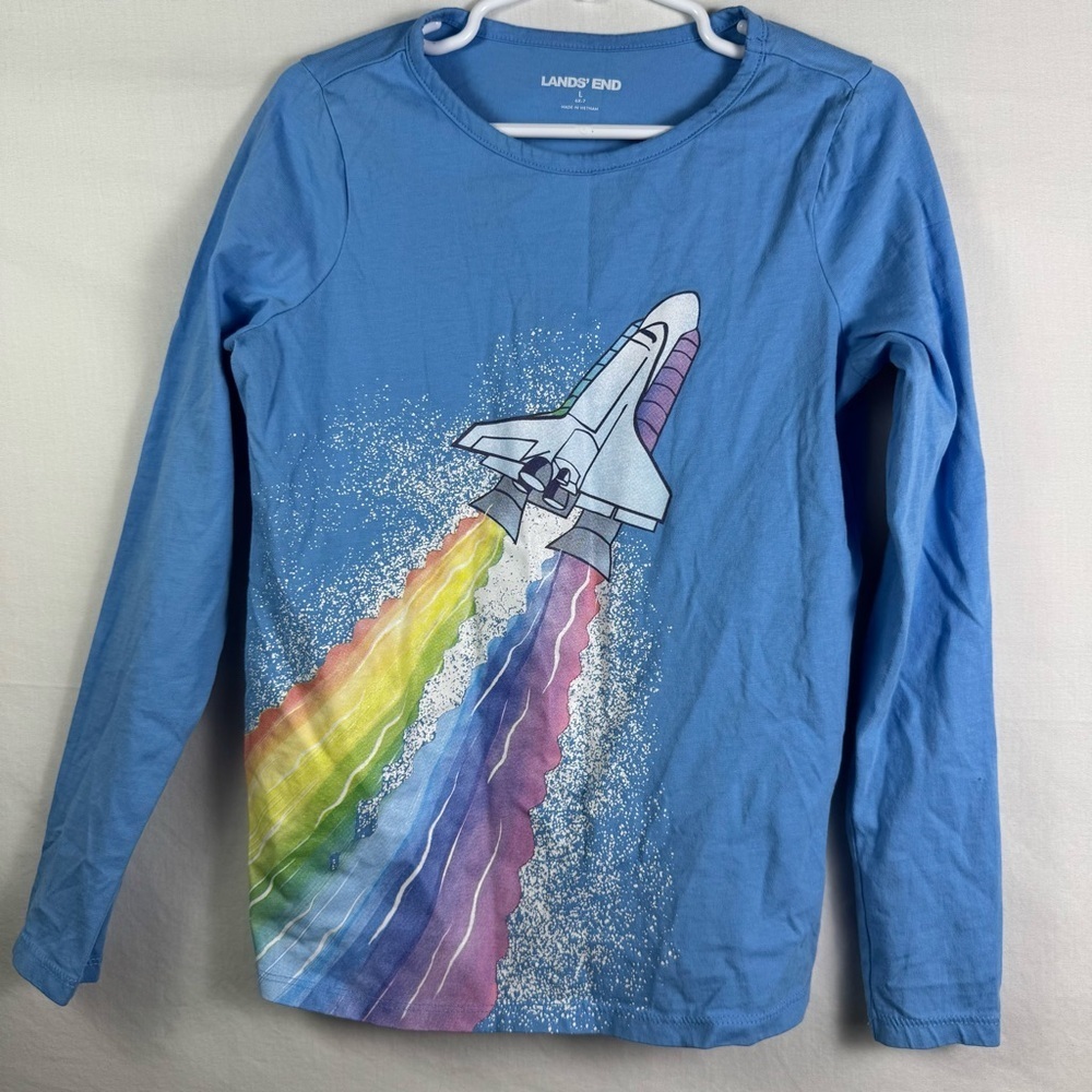 Lands' End Blue Space Shuttle Long Sleeve T-Shirt Girls Size L